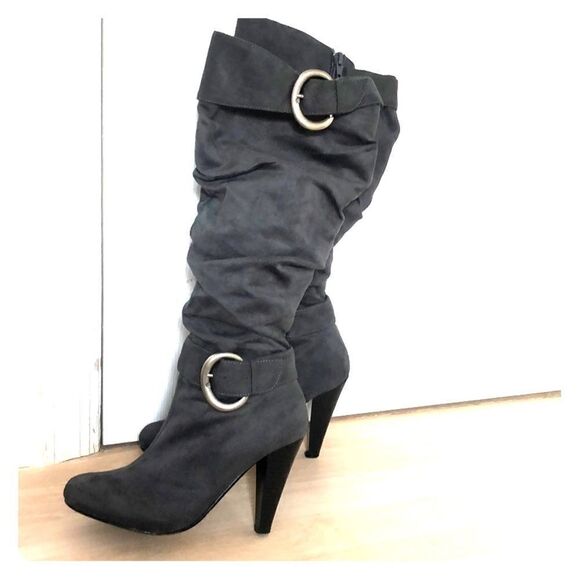 Gray Suede Knee High Boots - Picture 1 of 7